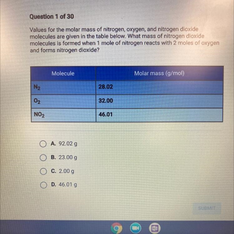 NEED HELP PLSS:( Values for the molar mass of nitrogen, oxygen, and nitrogen dioxide-example-1