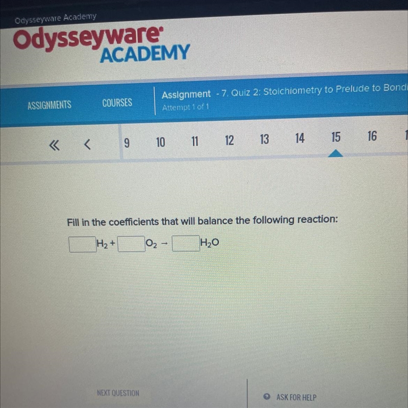 Fill in the coefficients that will balance the following reaction: __H2+__O2 —&gt-example-1