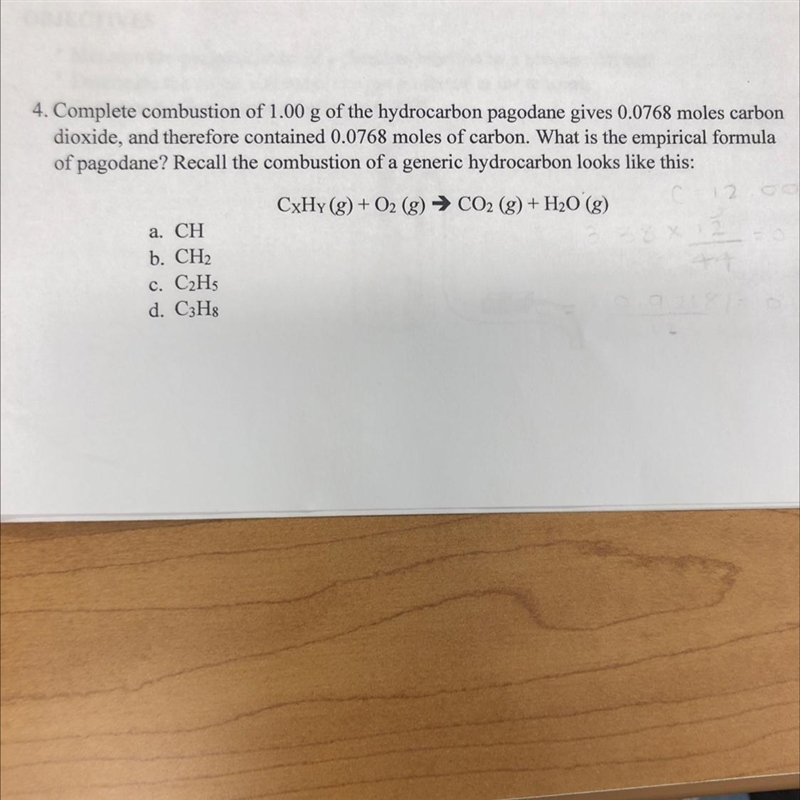 4. Complete combustion of 1,00 g of the hydrocarbon pagodane gives 0.0768 moles carbondioxide-example-1