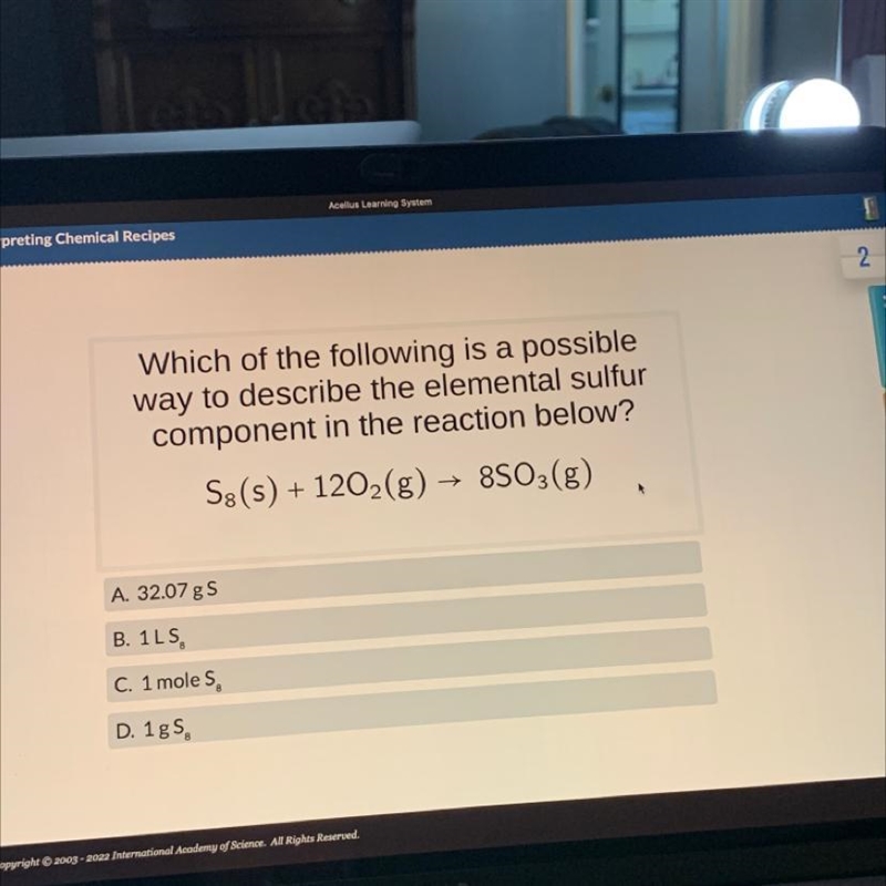 Which of the following is a possible way to describe the elemental sulfur component-example-1