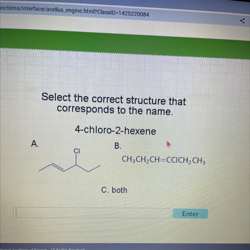 Select the correct structure that corresponds to the name. 4-chloro-2-hexene Please-example-1