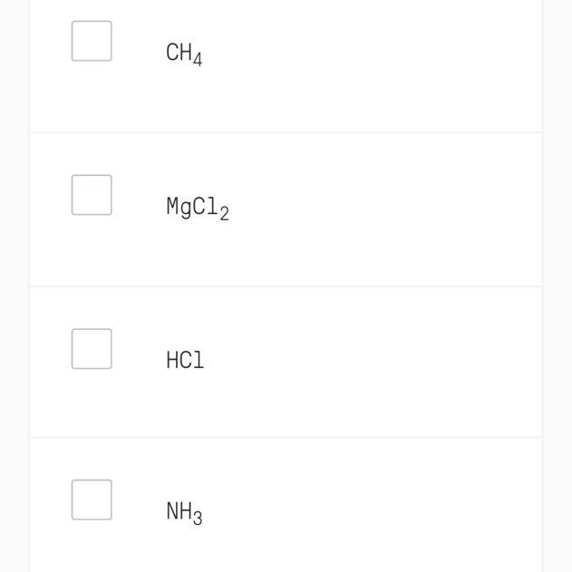 Which of the following will dissolve in water? Help quickly please picture is attached-example-1