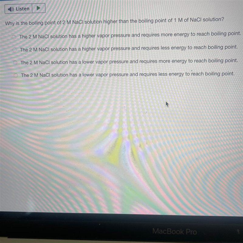 Why is the boiling point of 2 M NaCl solution higher than the boiling point of 1 M-example-1