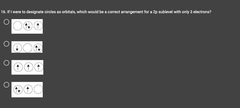 If I were to designate circles as orbital, which would be a correct arrangement for-example-1