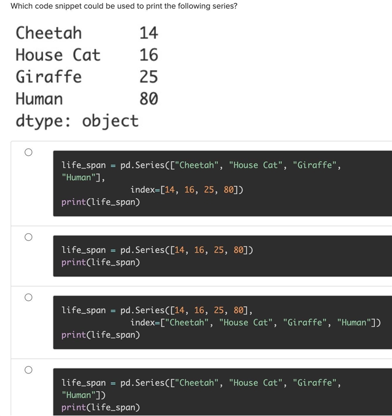 Which code snippet could be used to print the following series?-example-1