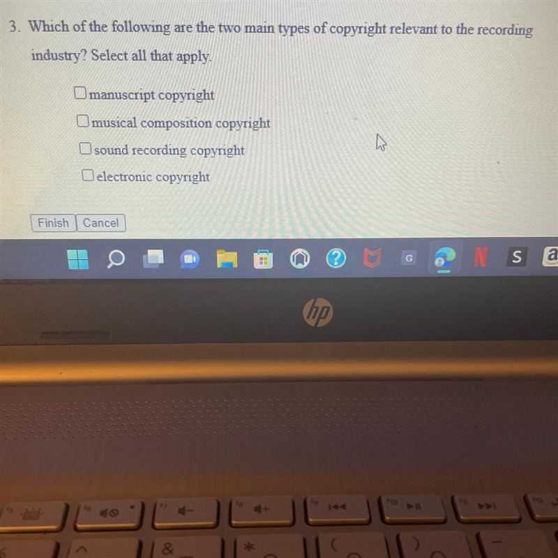 Which of the following are the two main types of copyright relevant to the recording-example-1