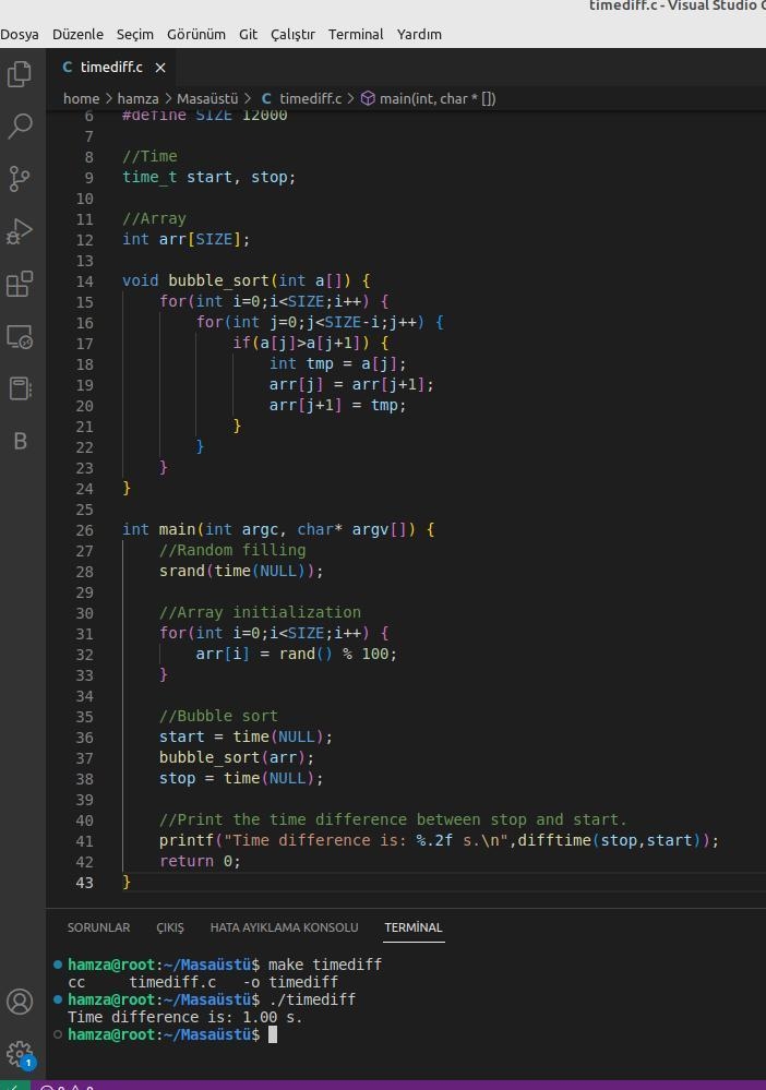 in the c/c program write a separate function for bubble sort. set up a timer using-example-1