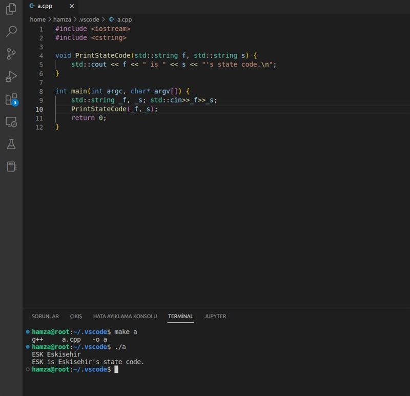 (C++)Define a function PrintStateCode() that takes two string parameters and outputs-example-1