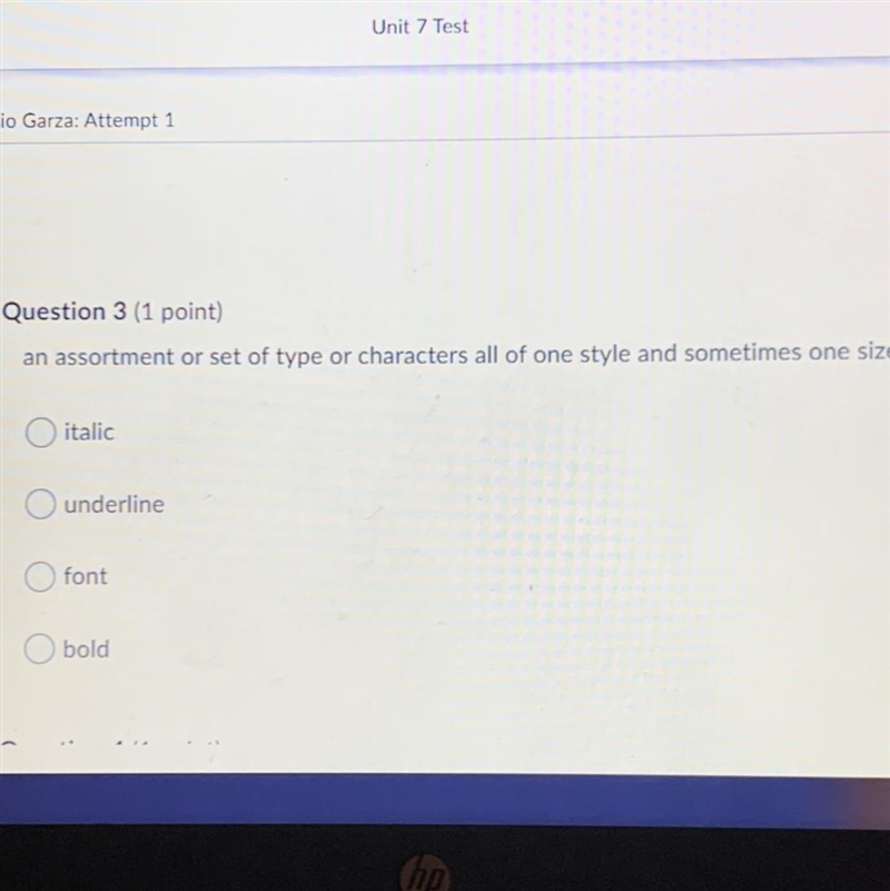 Question 3 (1 point) an assortment or set of type or characters all of one style and-example-1