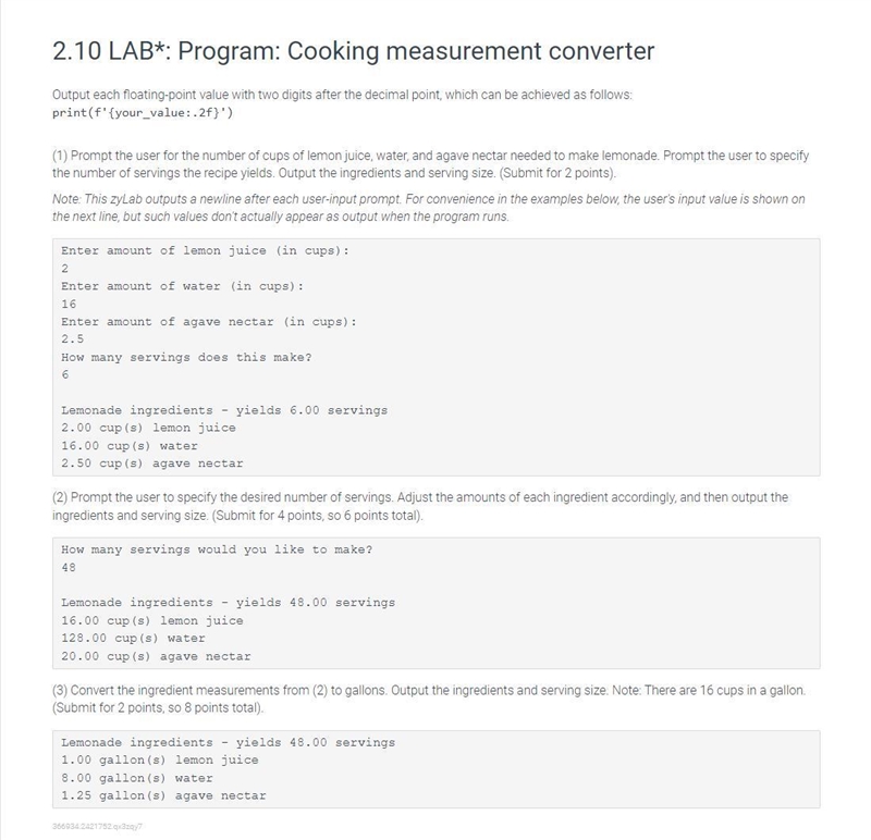 2.10 LAB*: Program: Cooking measurement converter Attached is the instructions and-example-2