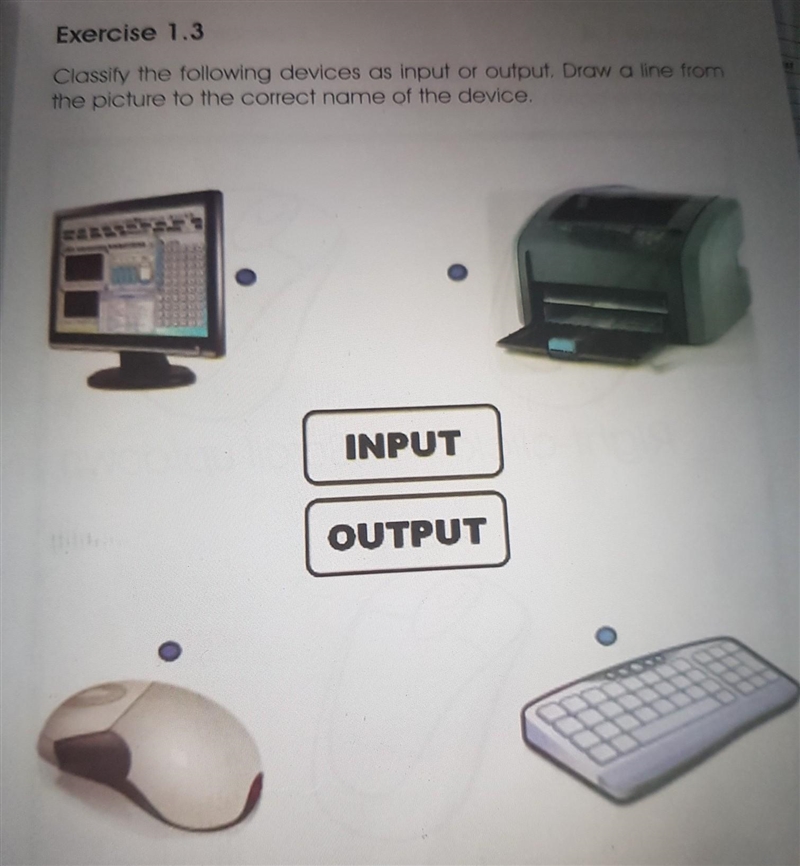 Classify the following devices as input or ourput. Draw a line from the picture to-example-1