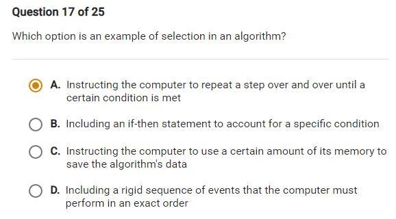 Which option is an example of selection in an algorithm-example-1