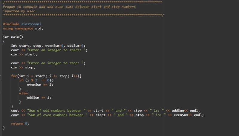 In c++ create a program that will allow the user to input a start and stop number-example-1