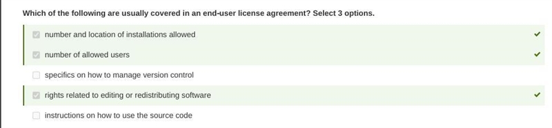 Which of the following are usually covered in an end-user license agreement? Select-example-1