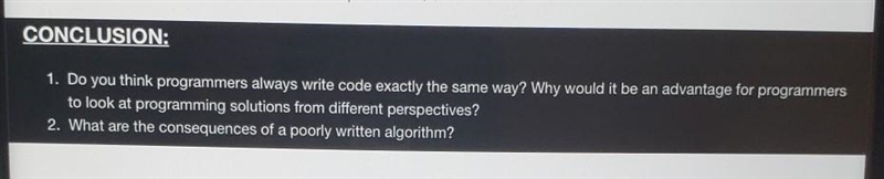 CONCLUSION: 1. Do you think programmers always write code exactly the same way? Why-example-1