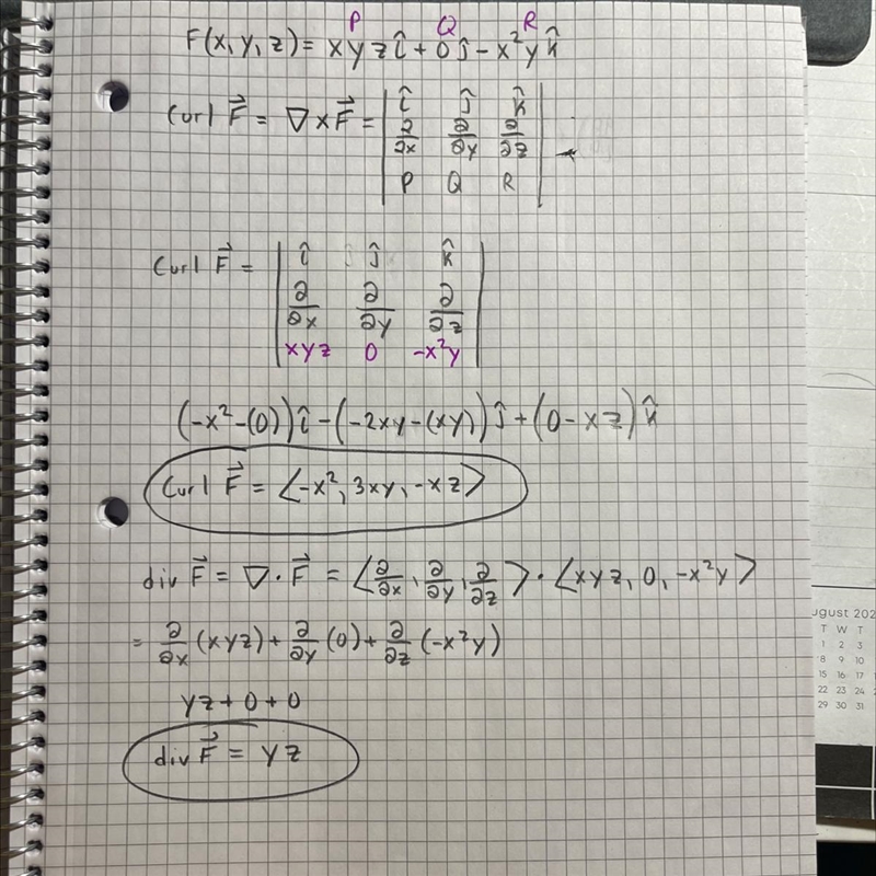 Consider the following vector field. F(x, y, z) = xyz i − x2y k (a) Find the curl-example-1