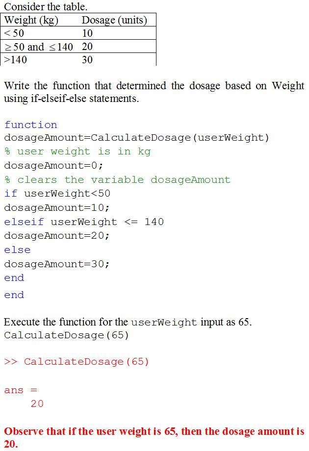 a machine administers medication dosage based on weight. write an if-elseif-else statement-example-1