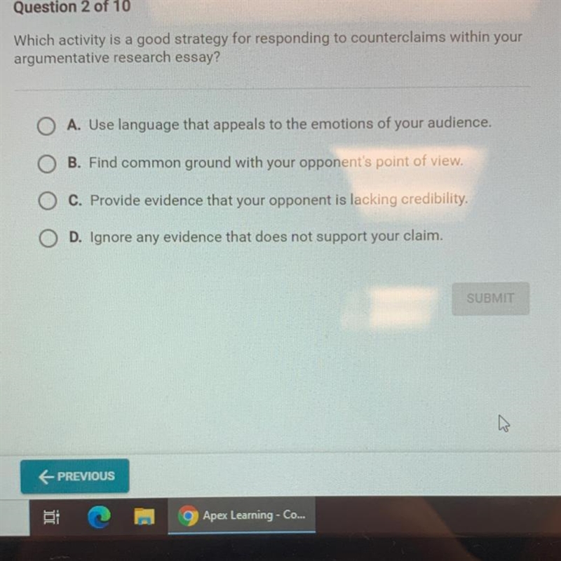 Which activity is a good strategy for responding to counterclaims within your argumentative-example-1