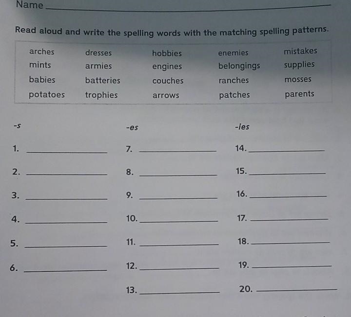 E spelling words with the matching spelling patterns.​-example-1