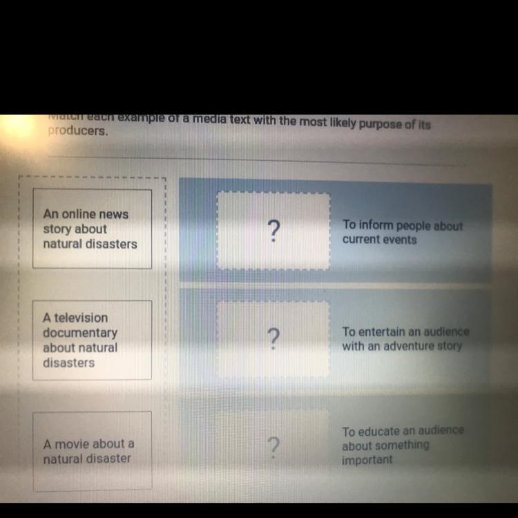 Match each example of a media text with the most likely purpose of its producers.-example-1