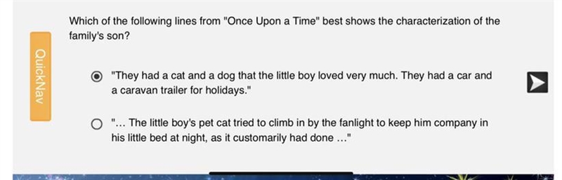 Which of the following lines from "Once Upon a Time" best shows the characterization-example-1