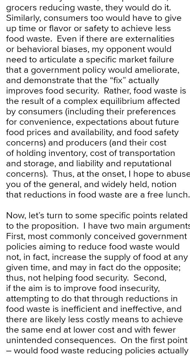 Make a 100 word argumentative essay (body paragraph) of waste food to debate-example-2