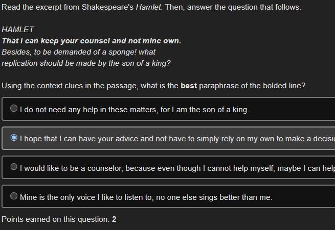 Read the excerpt from Shakespeare's Hamlet. Then, answer the question that follows-example-1