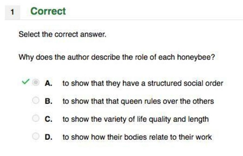 Why does the author describe the role of each honeybee?-example-1