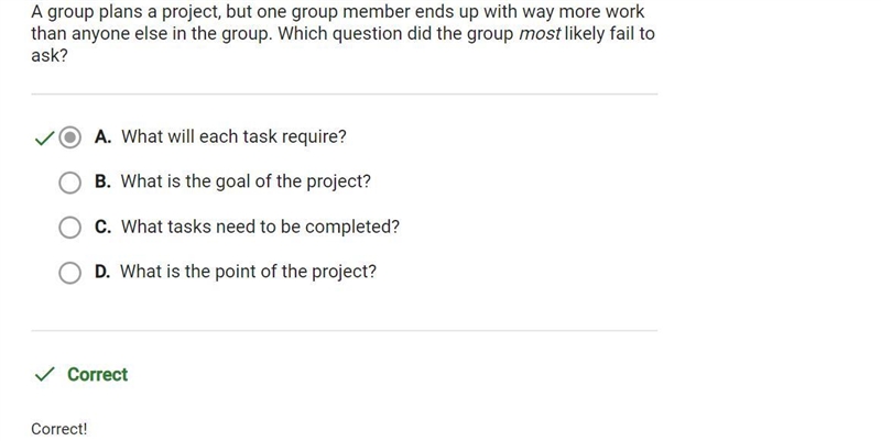 HELP ASAP A group plans a project, but one group member ends up with way more work-example-1