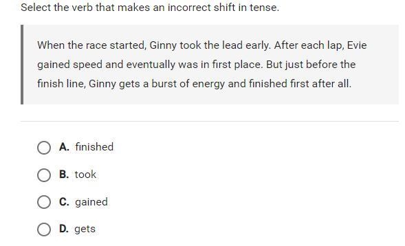 Select verb that makes an incorrect shift in tense.-example-1