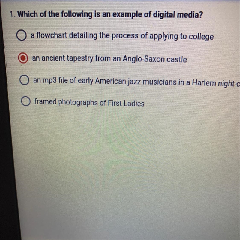 1. Which of the following is an example of digital media? O a flowchart detailing-example-1