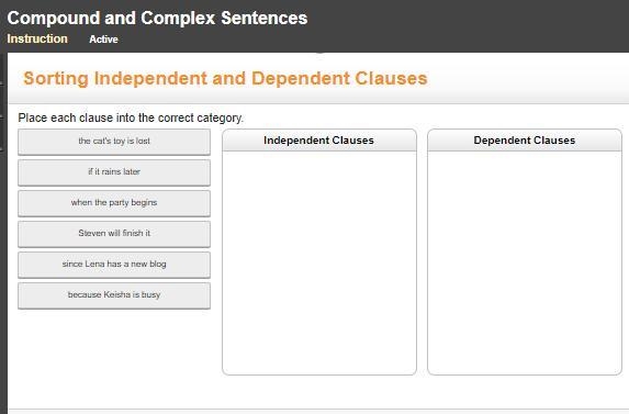 Place each clause into the correct category.-example-1