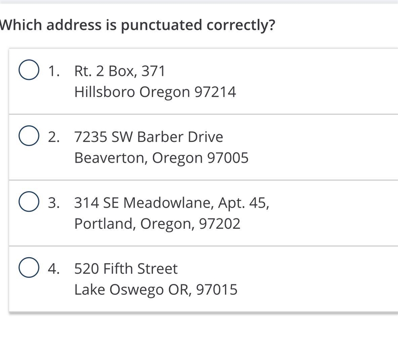 Which address is punctuated correctly?-example-1