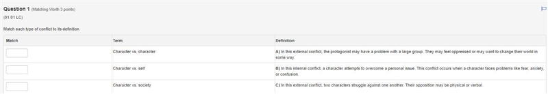 Match each type of conflict to its definition. Match Term Definition Character vs-example-1