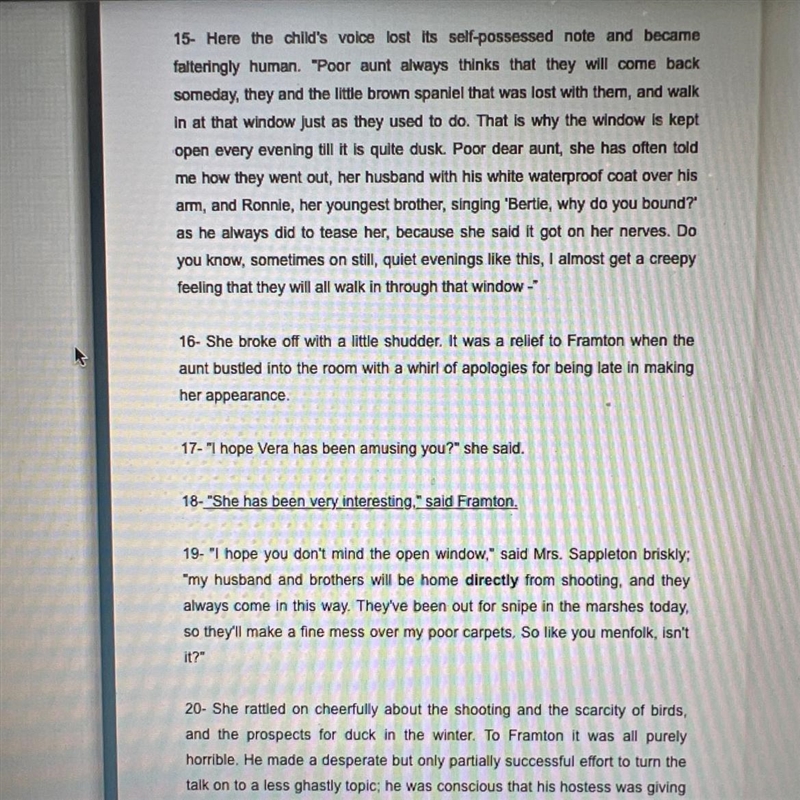 Which time period is the underlined passage of Sec. 18 from Saki's "The Open-example-1