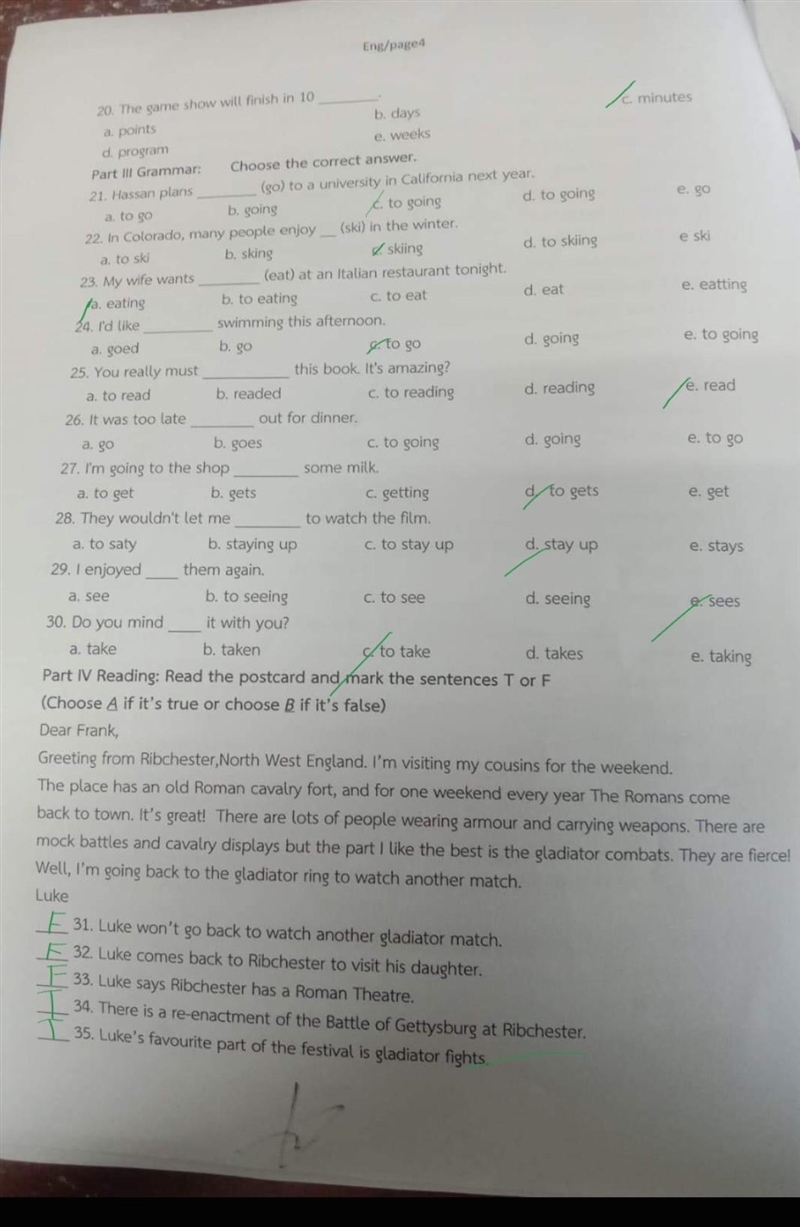 #english it's correct about these answer? and which one is a gerund and infinitive-example-1