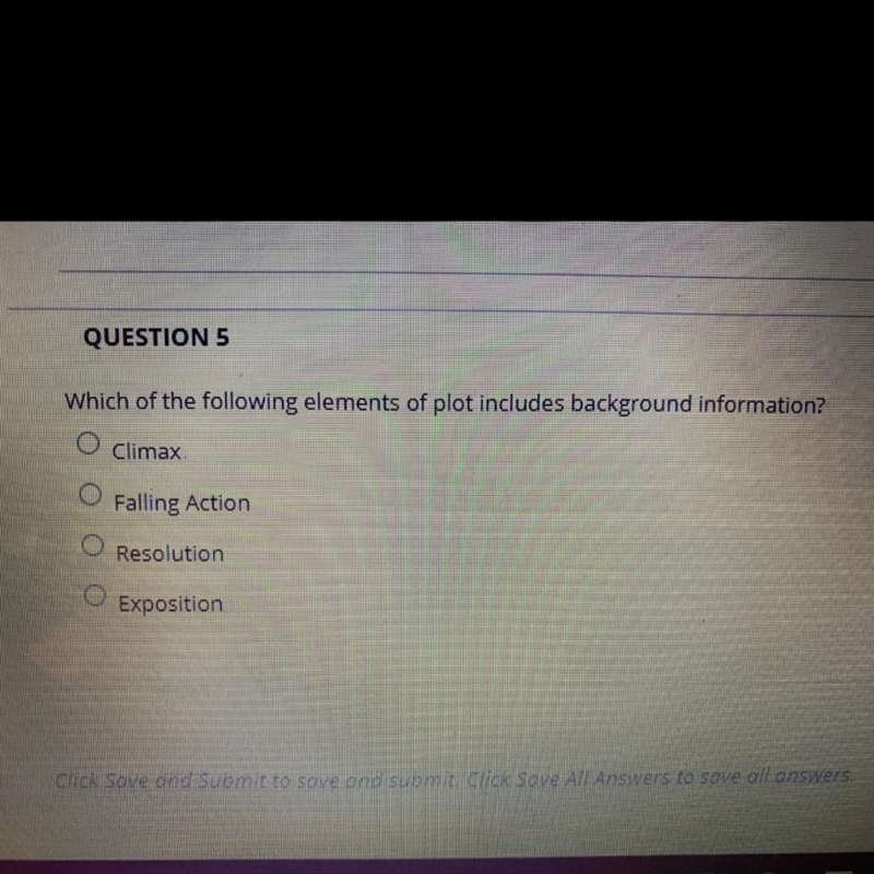 Which of the following elements of plot includes background information? Climax Falling-example-1