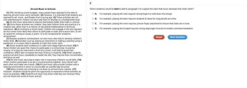 Which evidence would be best to add to paragraph 3 to support the claim that music-example-1