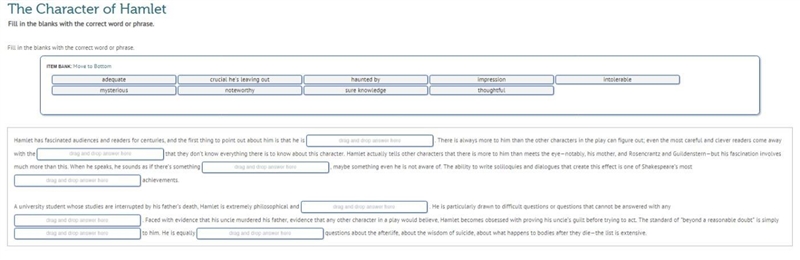 The Character of Hamlet Fill in the blank to match with the correct word or phrase-example-1