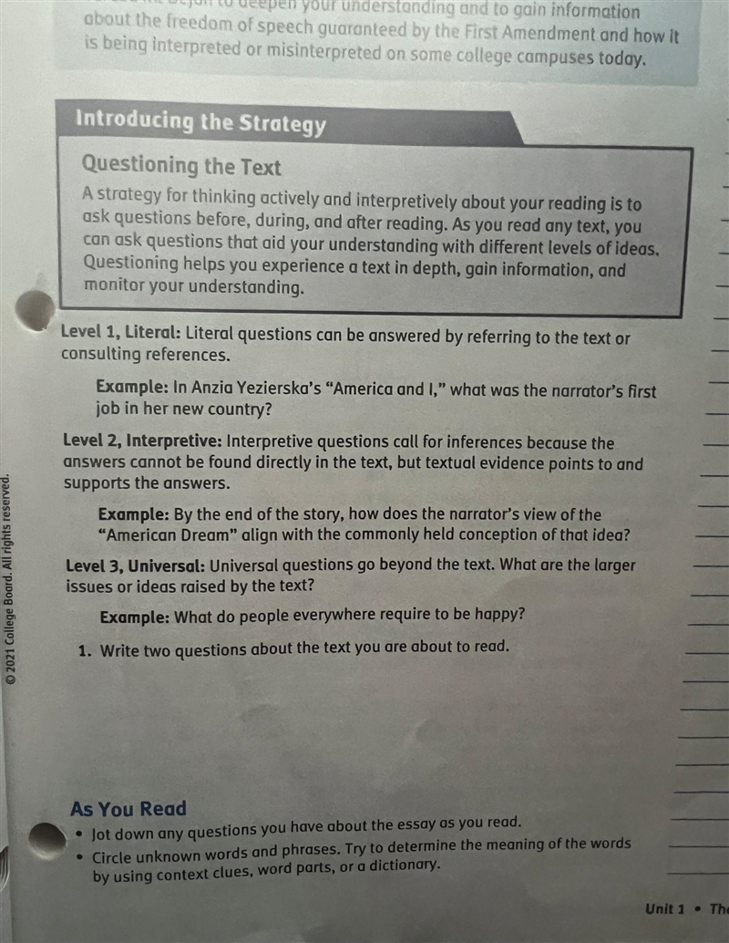 Write three questions about freedom of speech: on literal,one interpretive and one-example-1