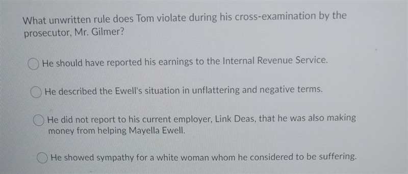 What unwritten rule does Tom violate during his cross-examination by the prosecutor-example-1