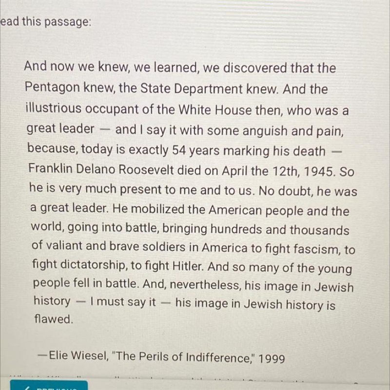 What is wiesel’s overall attitude toward the united states in this passage?-example-1