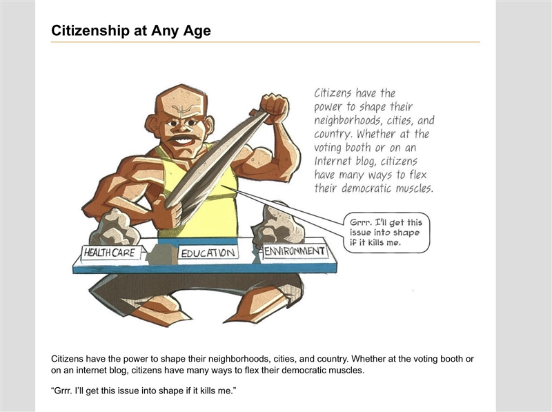 Read and look at this graphic from Citizenship. What is the author's most likely purpose-example-1