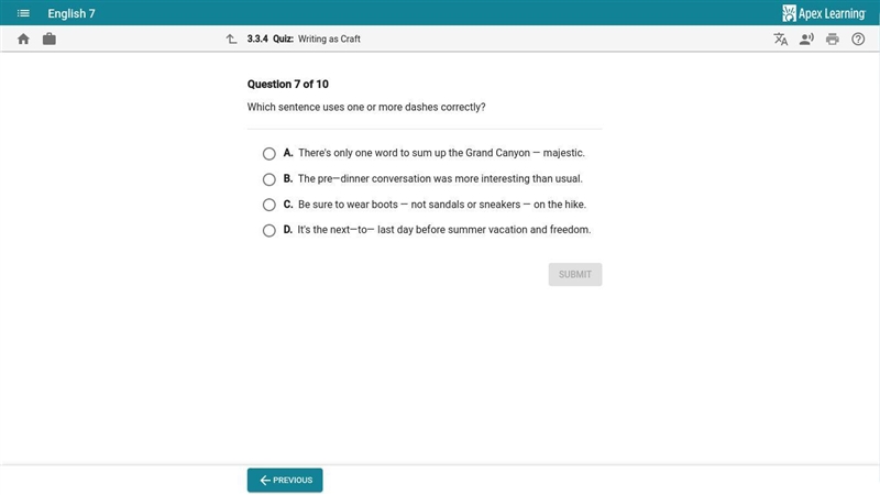 Which sentence uses dashes correctly?-example-1