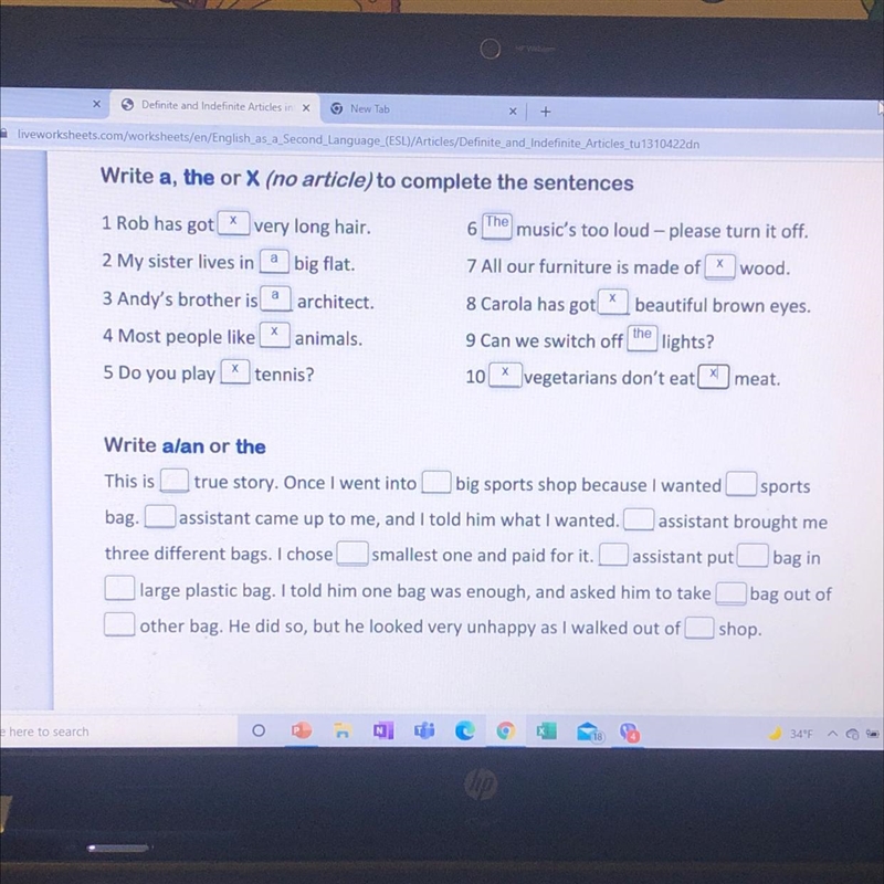 Please help :-( Write a/an or the-example-1