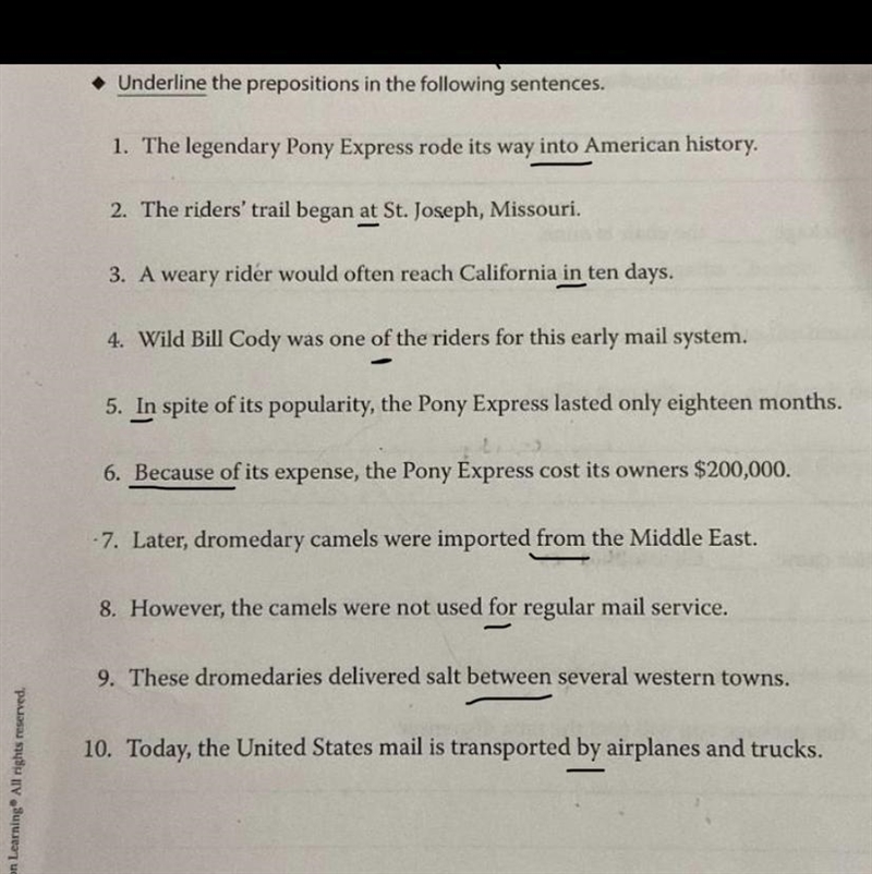 Underline the prepositions in the following sentences. Please helpppppp-example-1