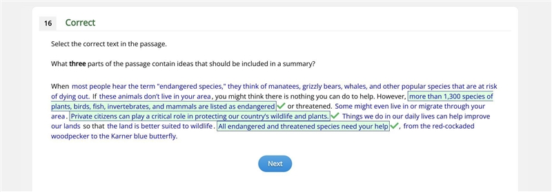 What three parts of the passage contain ideas that should be included in a summary-example-1