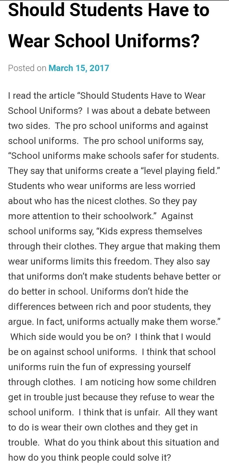 Write a blog on school uniforms-example-1