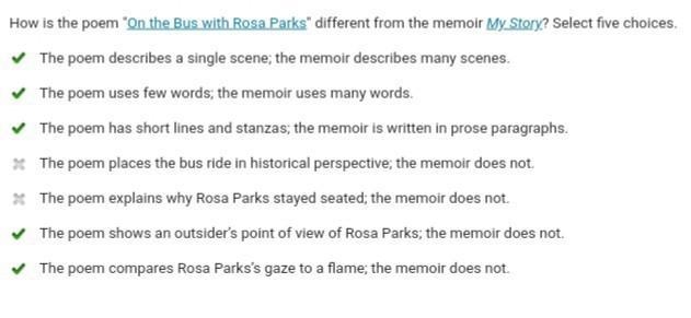 How is the poem "On the Bus with Rosa Parks" different from the memoir My-example-1