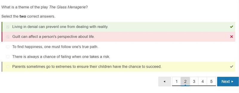 What is a theme of the play The Glass Menagerie? Select the two correct answers. Guilt-example-1